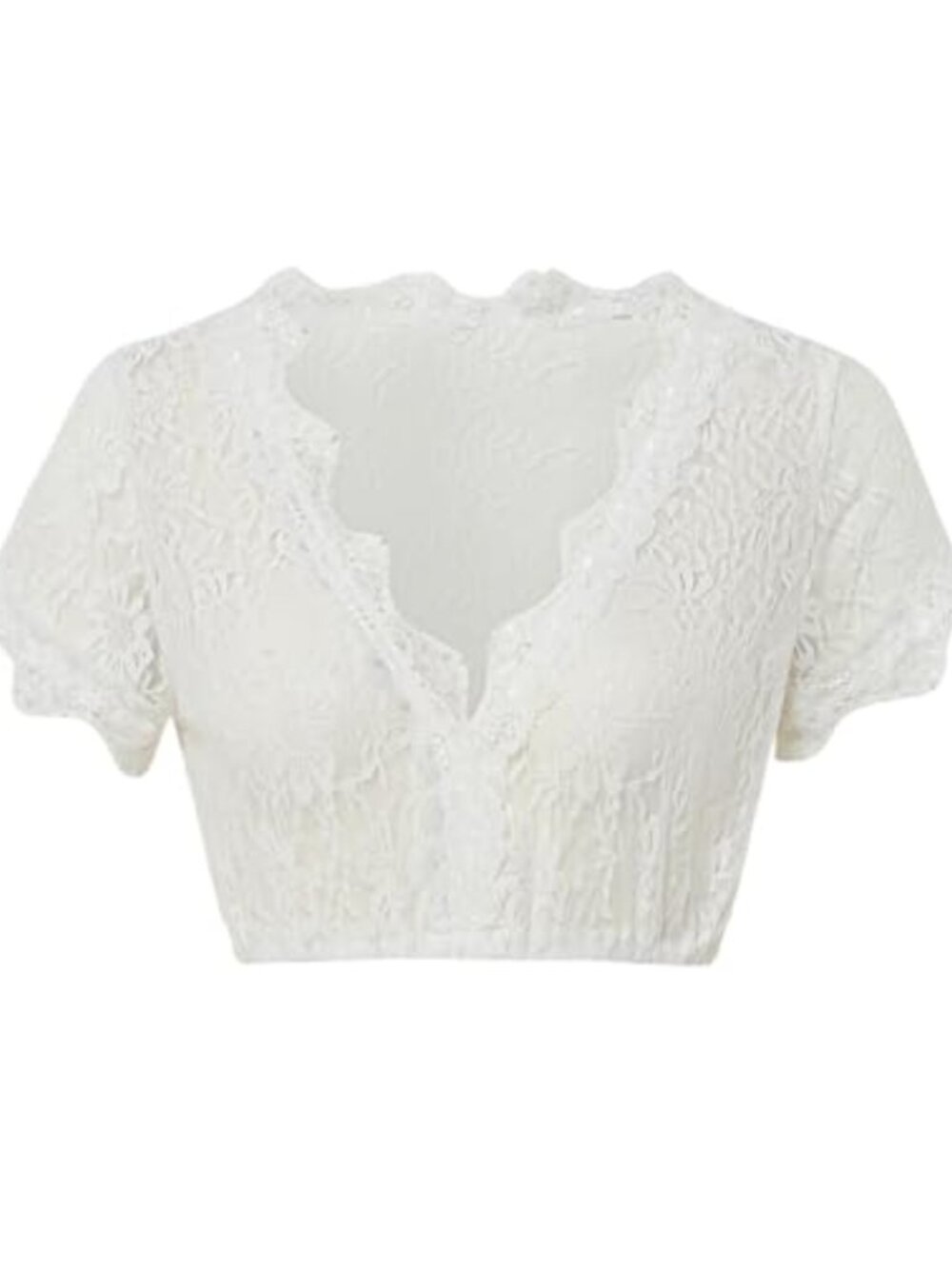 Women Dirndl Blouse Bavarian Oktoberfest Costume Crop Top Puff Sleeve